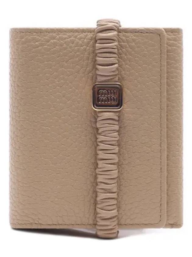 Logo Plaque Half Wallet Beige - MIU MIU - BALAAN 1