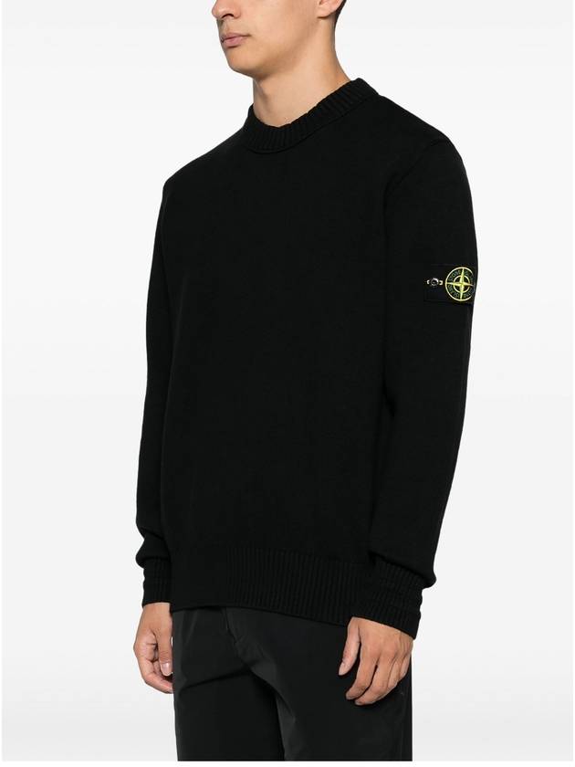 Round Neck Wappen Organic Knit Top Black - STONE ISLAND - BALAAN 4