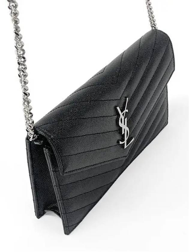 Cassandre Envelope Chain Shoulder Bag In Grain De Poudre Leather Noir - SAINT LAURENT - BALAAN 4