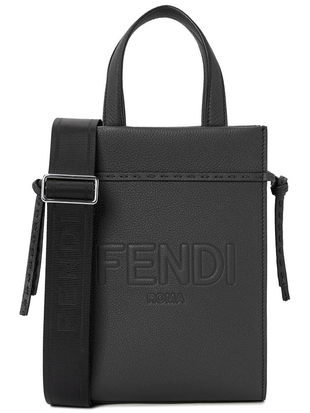 Mini Logo Leather Tote Bag Black - FENDI - BALAAN 2