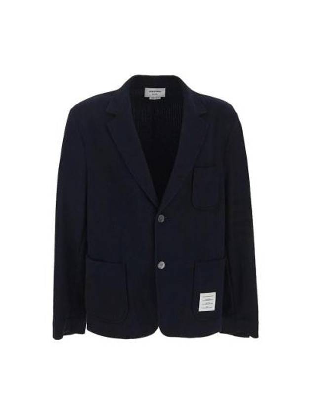 Men's 4 Bar Seesucker Loopback 4 Bar Sack Cardigan Navy - THOM BROWNE - BALAAN 2