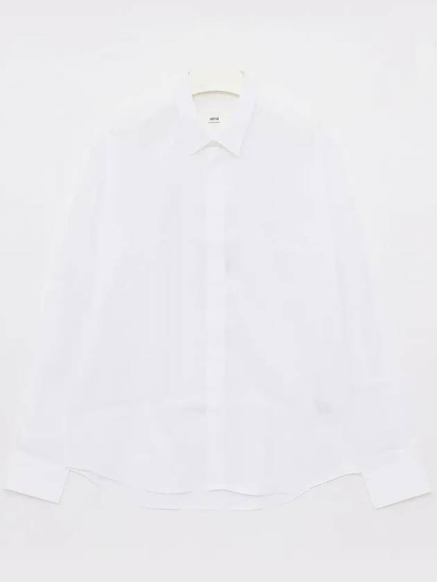 Heart Logo Tonal Cotton Poplin Long Sleeve Shirt White - AMI - BALAAN 3