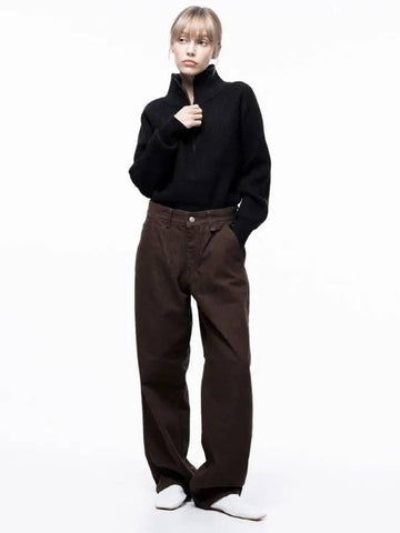 Women Non fade Standard Straight Denim Pants Brown - CHANCE'S NOI - BALAAN 1