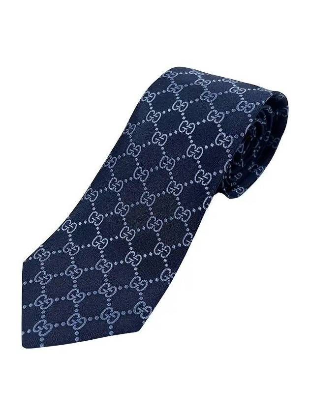 GG Logo Silk Tie Navy - GUCCI - BALAAN 3