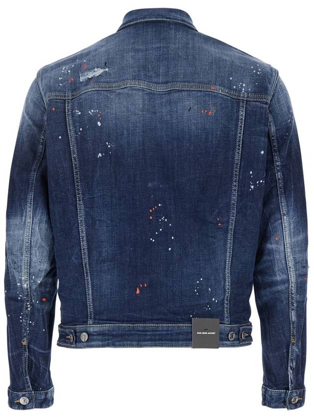 'Dan' Blue Jacket With Classic Collar And All-Over Paint-Splatter Print Effect In Denim Man - DSQUARED2 - BALAAN 2