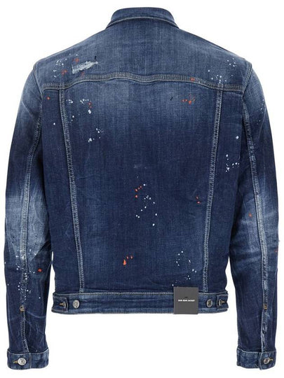 'Dan' Blue Jacket With Classic Collar And All-Over Paint-Splatter Print Effect In Denim Man - DSQUARED2 - BALAAN 2