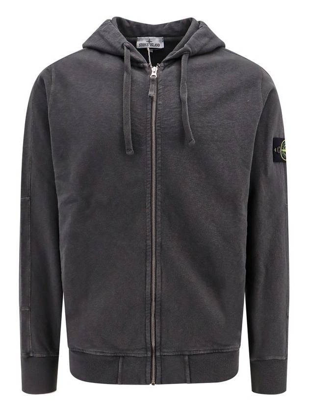 Men's Garment Dyed Malfile Zip Up Hoodie Grey - STONE ISLAND - BALAAN 2