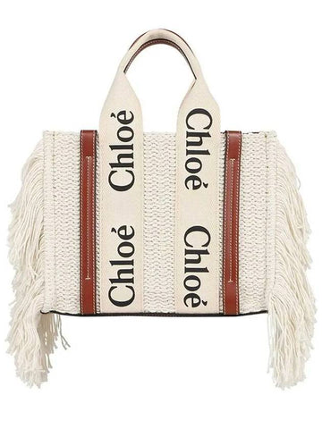 Woody Logo Fringe Knit Tote Bag Ivory - CHLOE - BALAAN 1