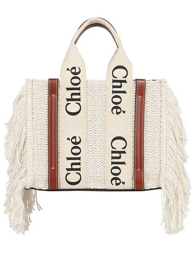 Woody Logo Fringe Knit Tote Bag Ivory - CHLOE - BALAAN 1