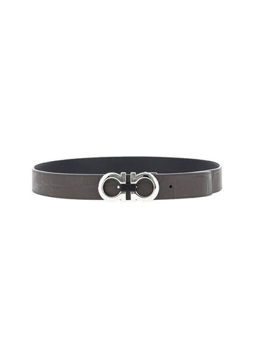 Gancini Reversible Adjustable Leather Belt Testa Di Moro Black - SALVATORE FERRAGAMO - BALAAN.