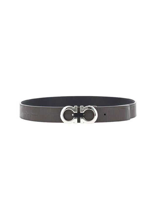 Gancini Reversible Adjustable Leather Belt Testa Di Moro Black - SALVATORE FERRAGAMO - BALAAN.