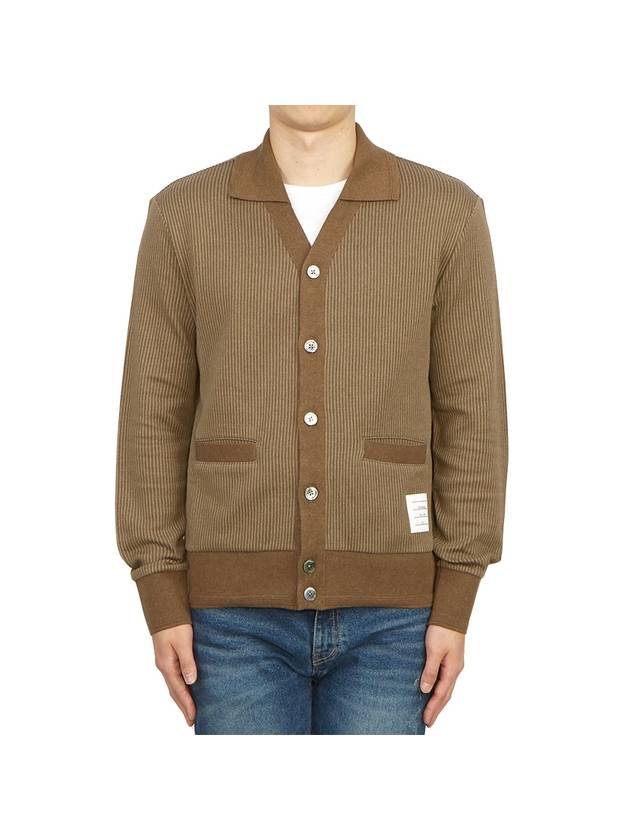 Logo Patch Rib Cardigan Brown - THOM BROWNE - BALAAN 2