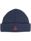 Sporty ORB Logo Beanie Navy Color - VIVIENNE WESTWOOD - BALAAN 4