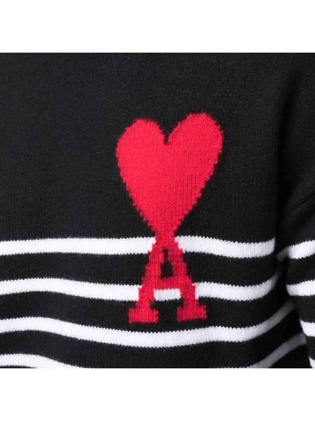 Big Heart Stripe Knit Turtleneck Black - AMI - BALAAN 5