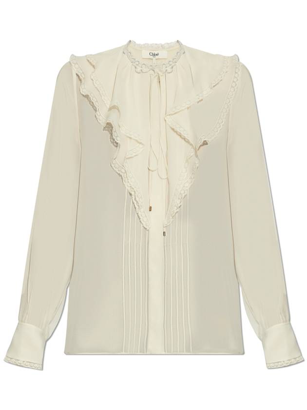 Chloé Silk Top With Lace Trim, Women's, Cream - CHLOE - BALAAN 1