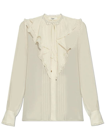 Chloé Silk Top With Lace Trim, Women's, Cream - CHLOE - BALAAN 1