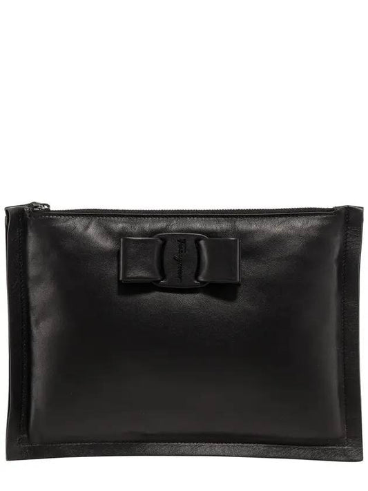 Salvatore Vivabow Clutch Bag Black - SALVATORE FERRAGAMO - BALAAN.