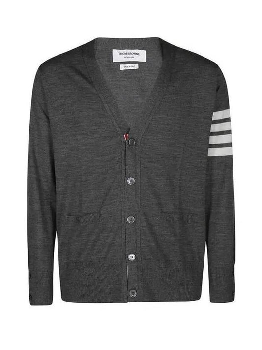 Men's Sustainable Classic Diagonal Wool Cardigan Dark Grey - THOM BROWNE - BALAAN 2