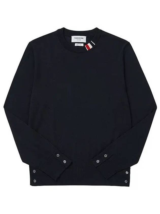 Intarsia Stitch Crew Neck Merino Wool Knit Top Navy - THOM BROWNE - BALAAN 2