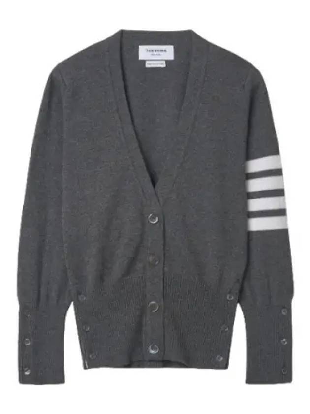 4-Bar V-Neck Cashmere Cardigan Grey - THOM BROWNE - BALAAN 2