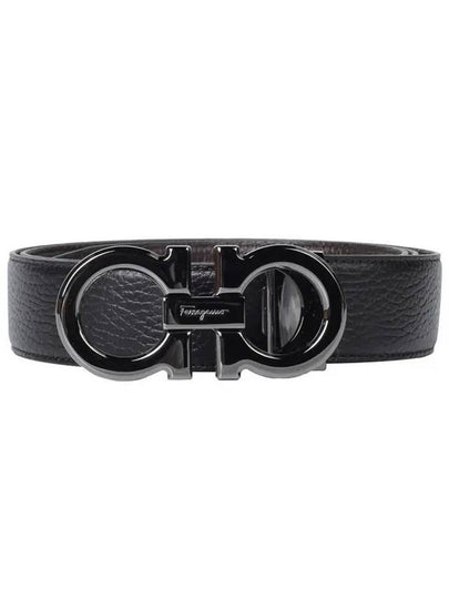 Reversible Gancini Leather Belt Dark Brown Black - SALVATORE FERRAGAMO - BALAAN 2