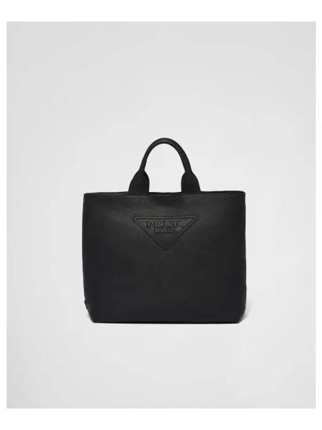 Embossed Logo Leather Tote Bag Black - PRADA - BALAAN 2