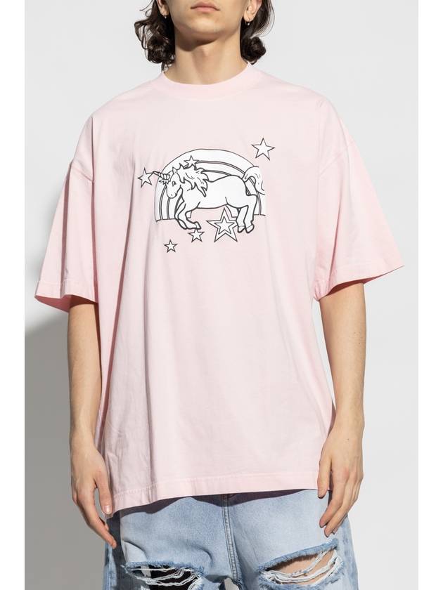 Overfit Unicorn Rainbow Print Short Sleeve T-Shirt Pink - VETEMENTS - BALAAN 9