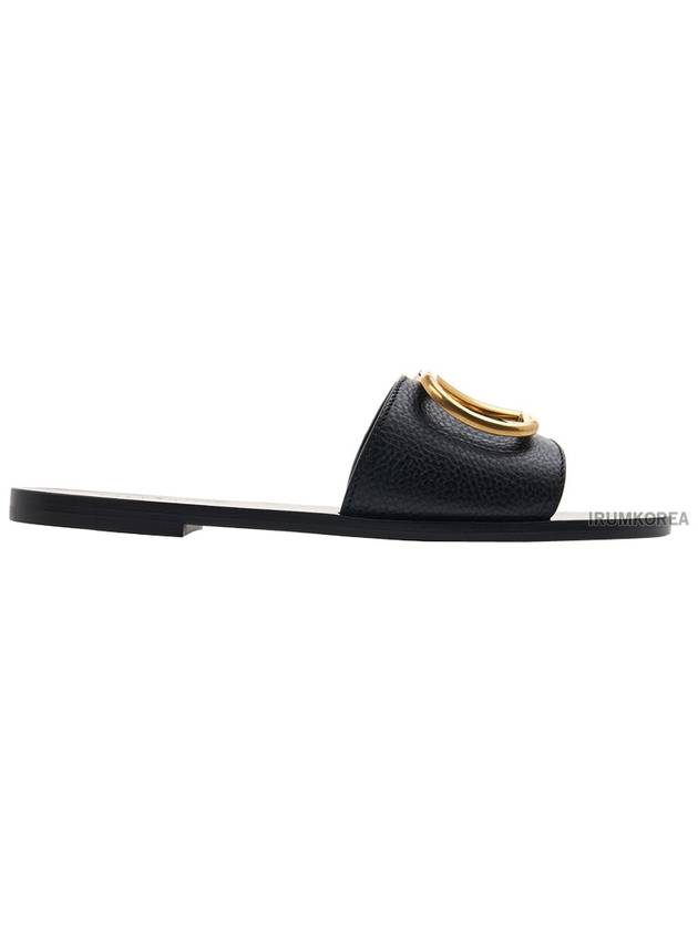 V Logo Signature Leather Slippers Black - VALENTINO - BALAAN 3