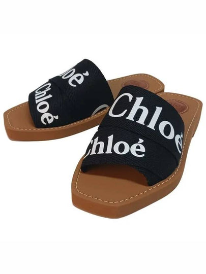 Woody Logo Flat Mule Slippers Black - CHLOE - BALAAN 2