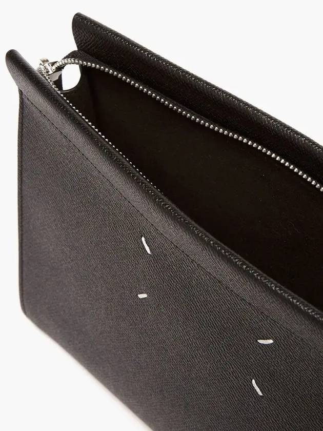 Maison Margiela 4bar stitch logo grain leather top zipper clutch bag black - MAISON MARGIELA - BALAAN 3