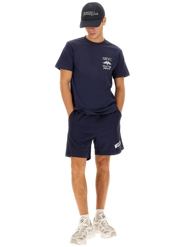 Logo Print Cotton Short Sleeve T-Shirt Navy - SPORTY & RICH - BALAAN 7