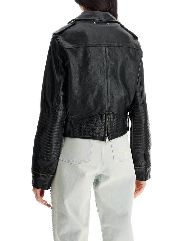 shiny black sheepskin biker jacket with sturdy zip - GOLDEN GOOSE - BALAAN 3