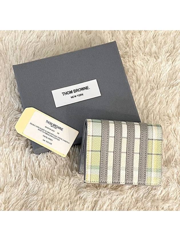 4 Bar Applique Stripe Double Card Holder Pastel Green - THOM BROWNE - BALAAN 2