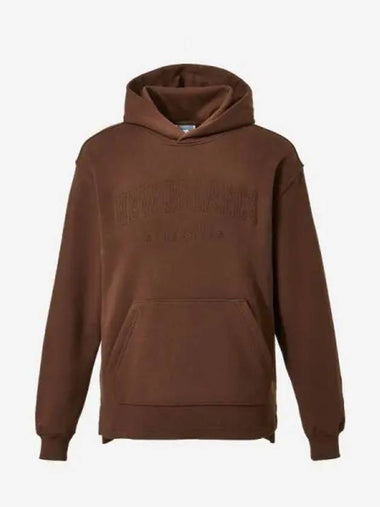 Women s Embossed Lettering Brushed Hoodie Overfit 85 Brown - NEW BALANCE - BALAAN 1