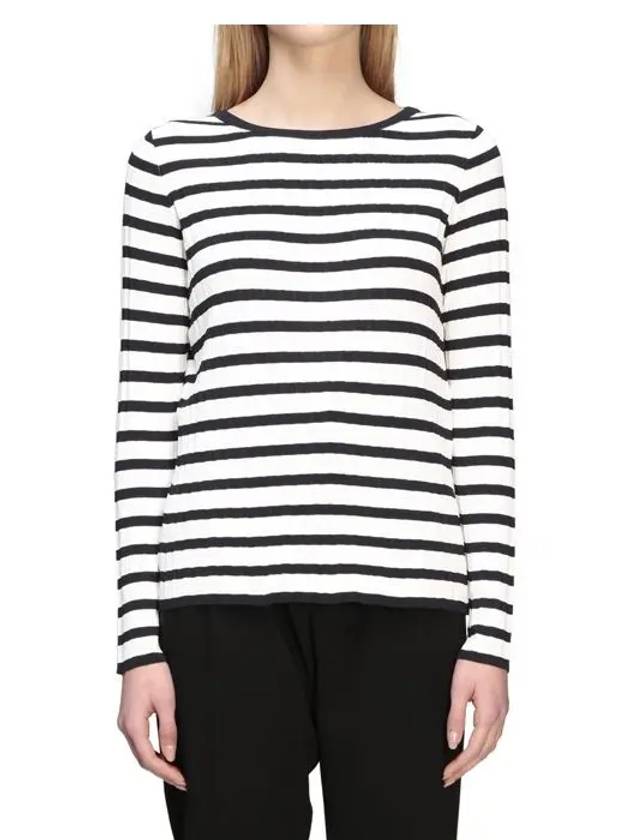 Women's Striped Viscose Long Sleeve T-Shirt Black White - MAX MARA - BALAAN 7