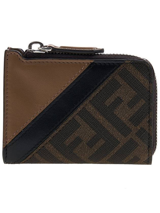 FF motif zipper card wallet brown - FENDI - BALAAN.
