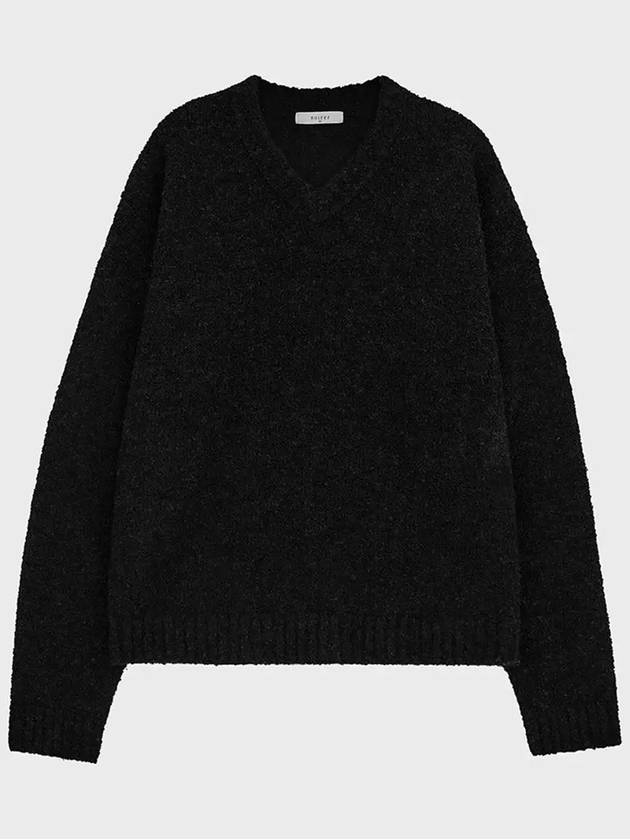 Boucle V-Neck Over Fit Knit Top Black - NOIRER - BALAAN 4