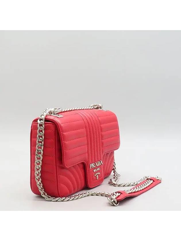 1BD108 Red Soft Calf Leather Silver Logo Diagram Flap Chain Medium Shoulder Bag - PRADA - BALAAN 2