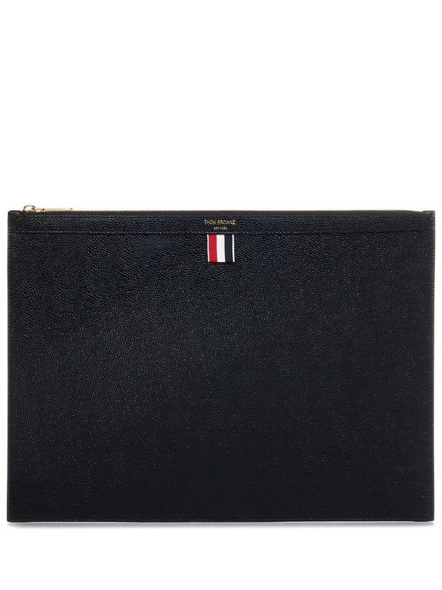 Pebble Grain Leather Large Zipper Laptop Holder Black - THOM BROWNE - BALAAN 2