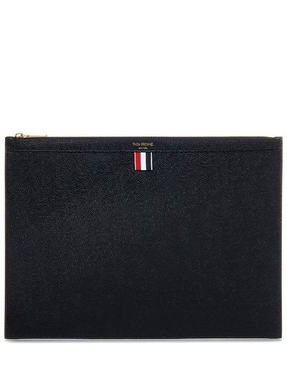 Pebble Grain Leather Large Zipper Laptop Holder Black - THOM BROWNE - BALAAN 2