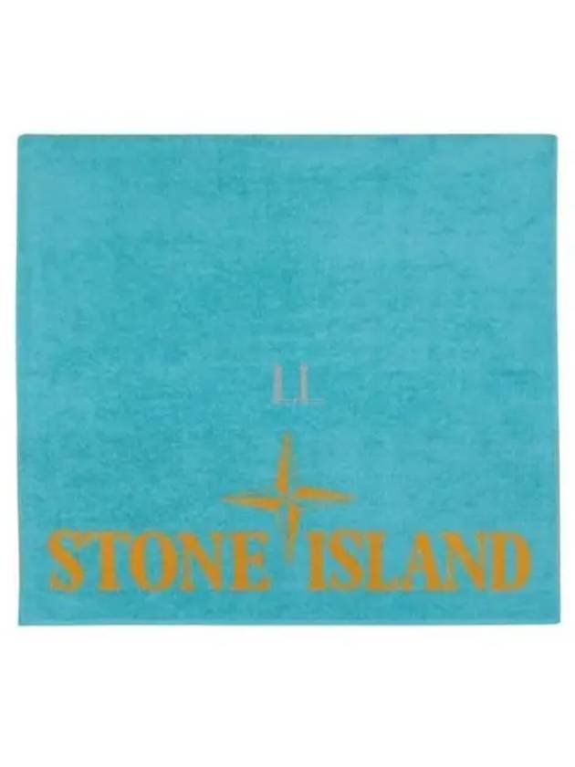 Cotton Terry Logo Beach Towel Blue - STONE ISLAND - BALAAN 2