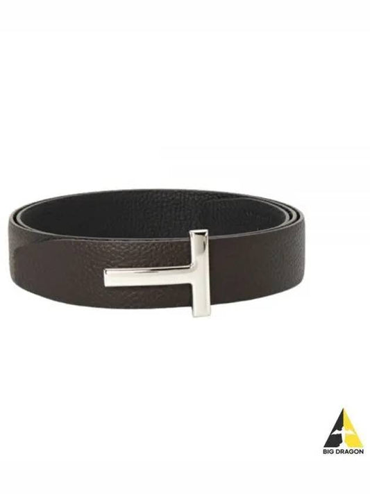 Silver Hardware T Logo Reversible Leather Belt Brown - TOM FORD - BALAAN 2