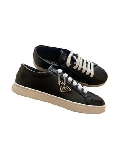 Leather Low-Top Sneakers Black - PRADA - BALAAN 2