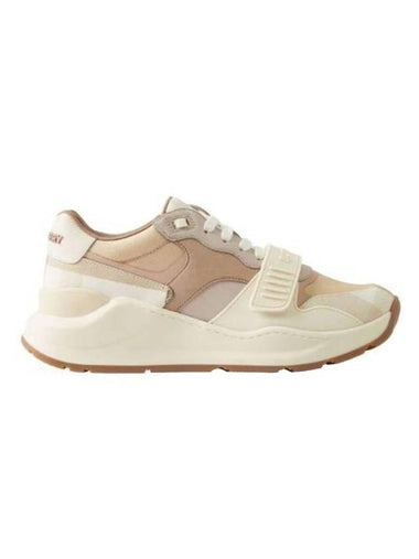 Checked Leather Nylon Low Top Sneaker Beige - BURBERRY - BALAAN 1