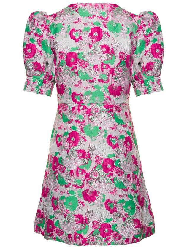 Women's Floral Puff Sleeve V-Neck Short Dress - GANNI - BALAAN 3