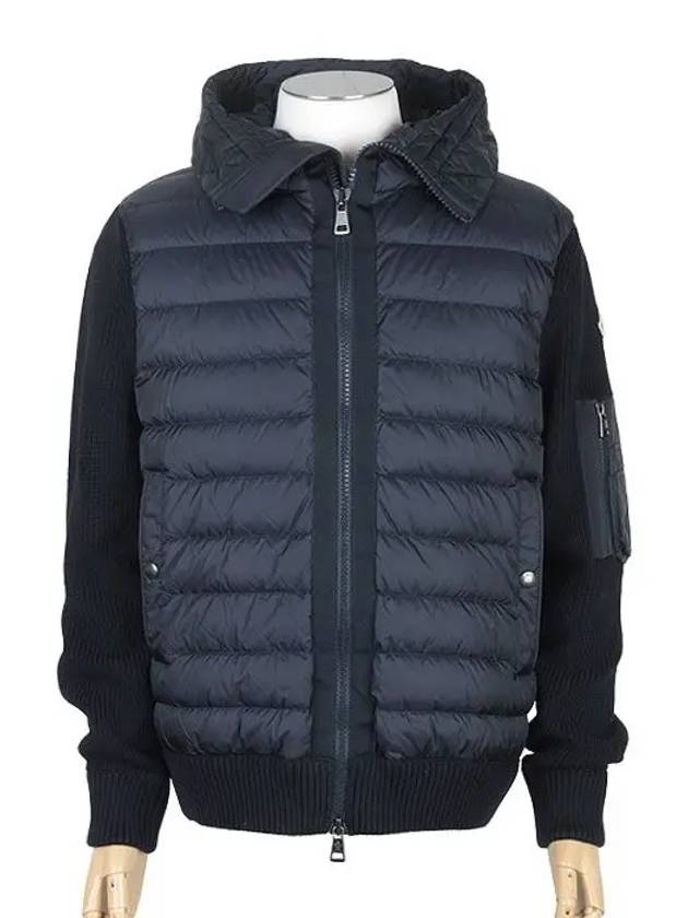 Logo Patch Padded Wool Cardigan Navy - MONCLER - BALAAN 3