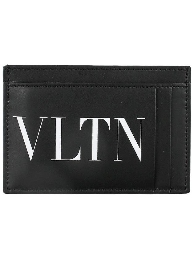 Men's VLTN Logo Calf Leather Half Wallet Black - VALENTINO - BALAAN 3