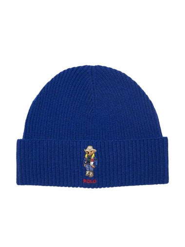 Embroidered Holiday Bear Wool Beanie Blue - POLO RALPH LAUREN - BALAAN 1