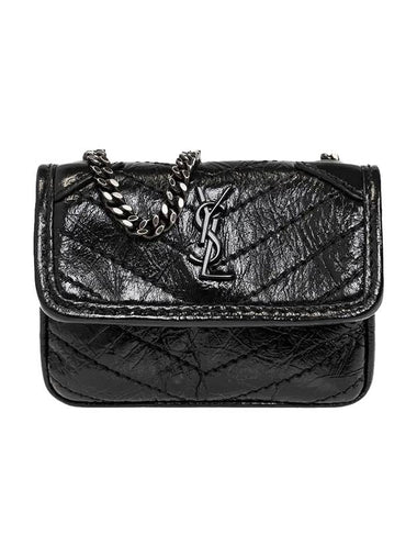 Crinkle Vintage Leather Nikki Airpod Holder Cross Bag Black - SAINT LAURENT - BALAAN 1