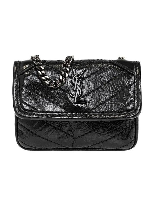 Crinkle Vintage Leather Nikki Airpod Holder Cross Bag Black - SAINT LAURENT - BALAAN 1